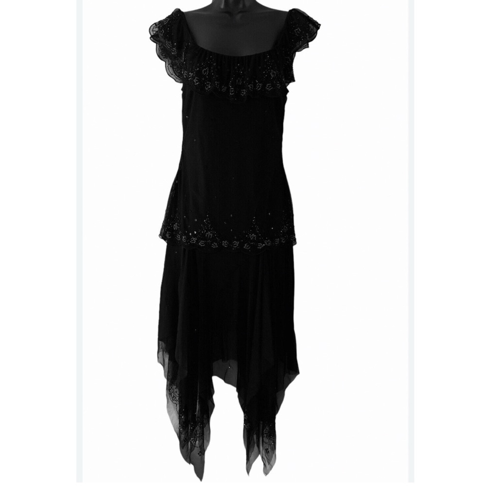 Sue Wong‎ Gatsby Goth beaded black tiered dress